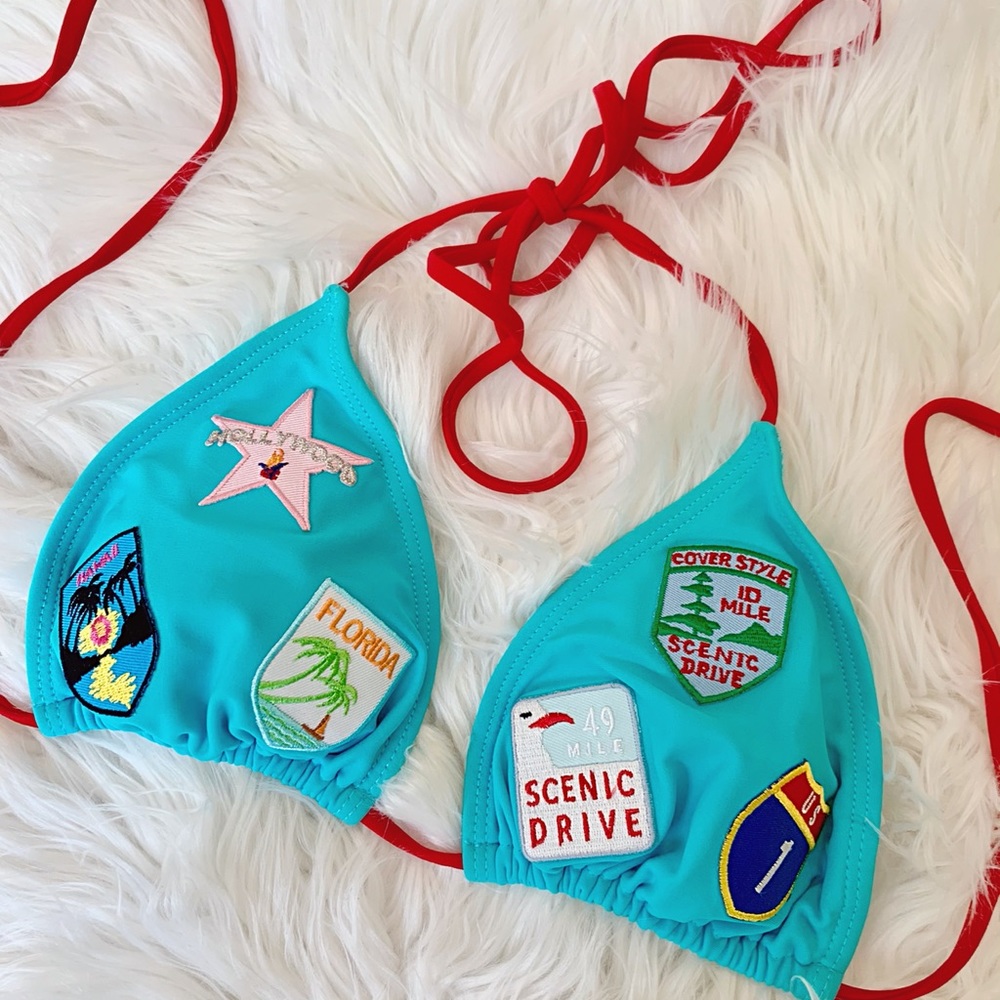 Y2K Colorful Hippie Patchwork String Bikini Top